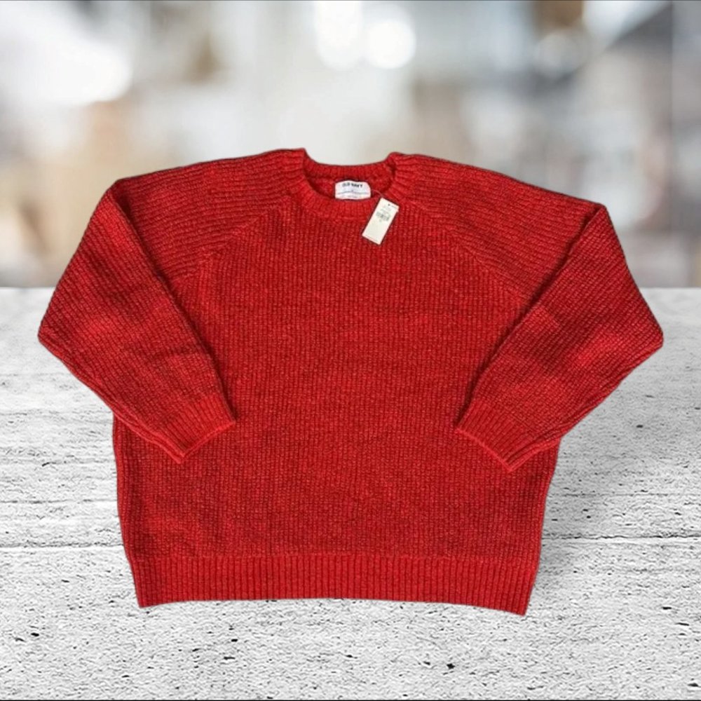 NWT Old Navy Red-Black Women's Cable Knit Pullover Swoop Neck Sweater Size XL